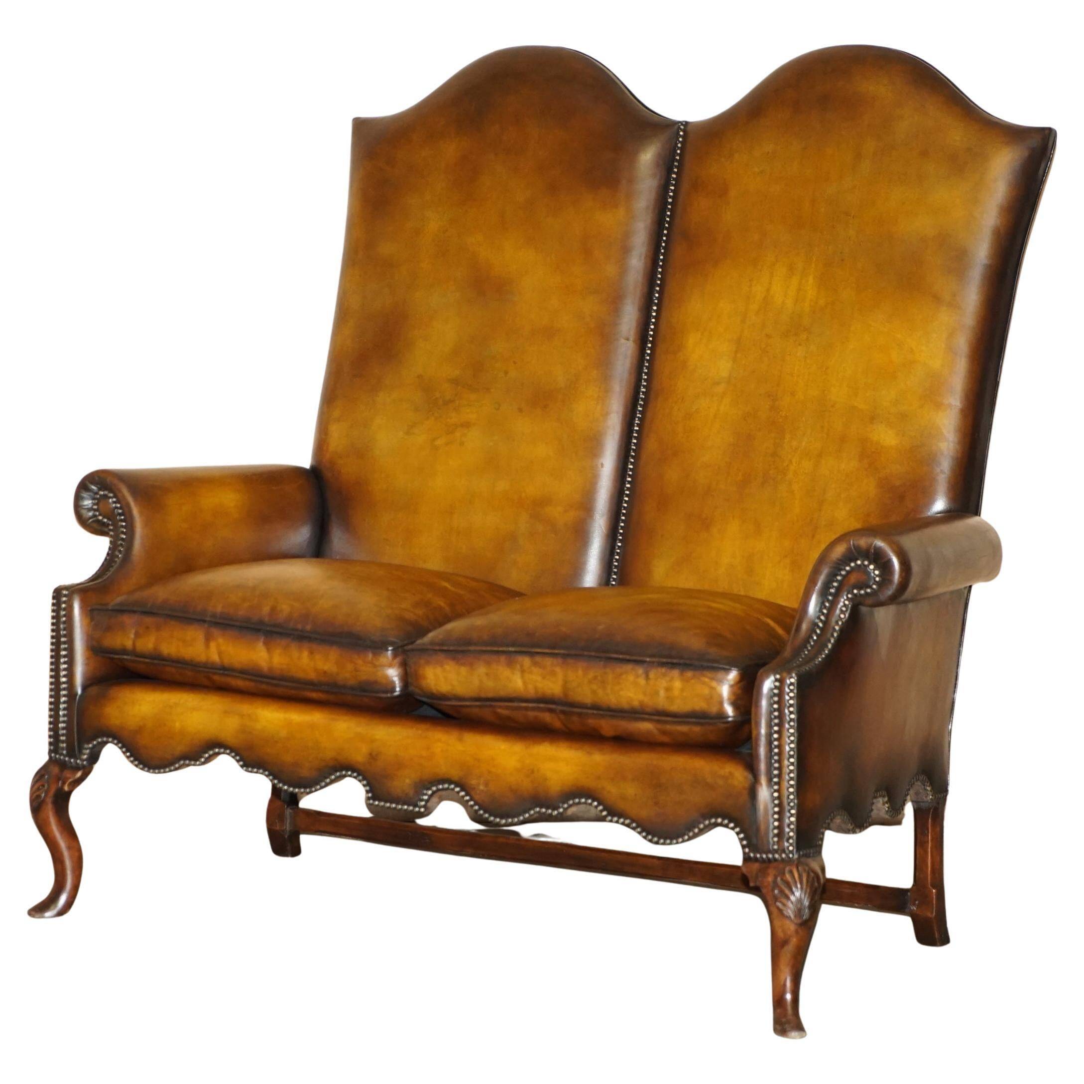 Victorian restored George II style high-back leather canapé