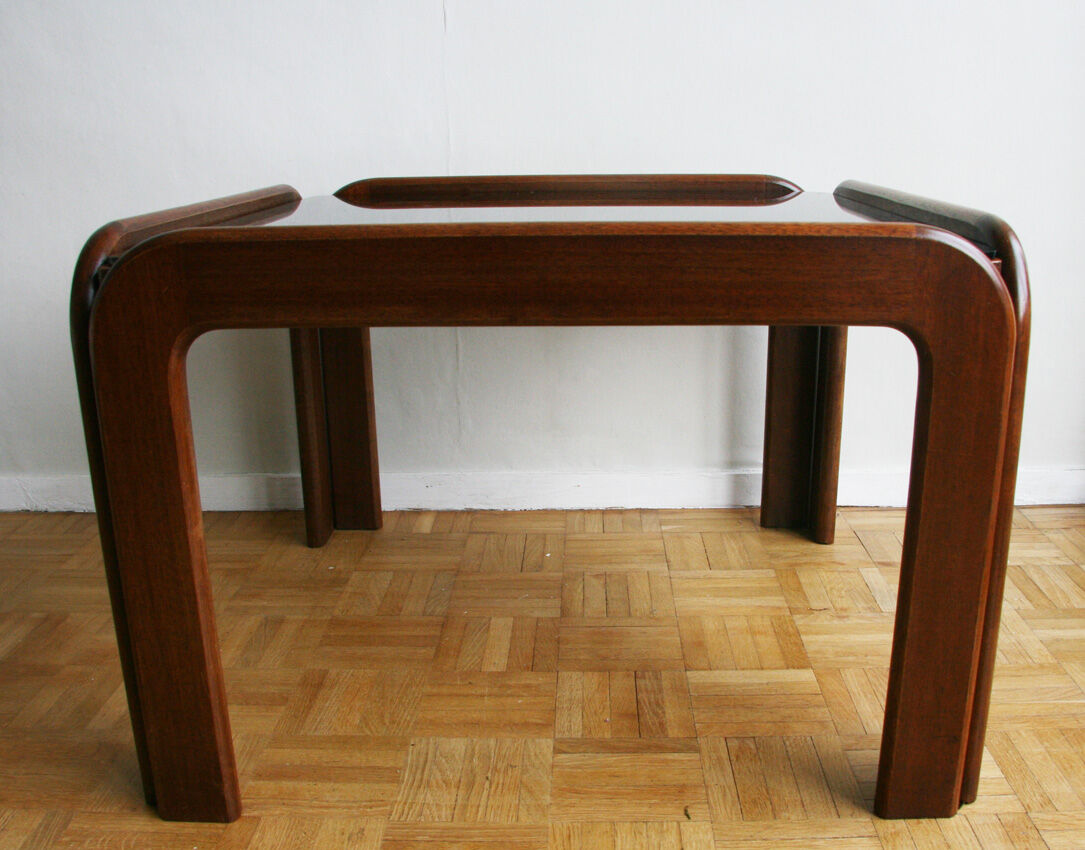 Coffee table in teak and smoked glass 1970