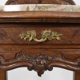 Pedestal table, old bedside table, Louis XV style, in wood and marble