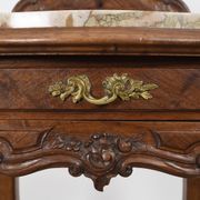 Pedestal table, old bedside table, Louis XV style, in wood and marble