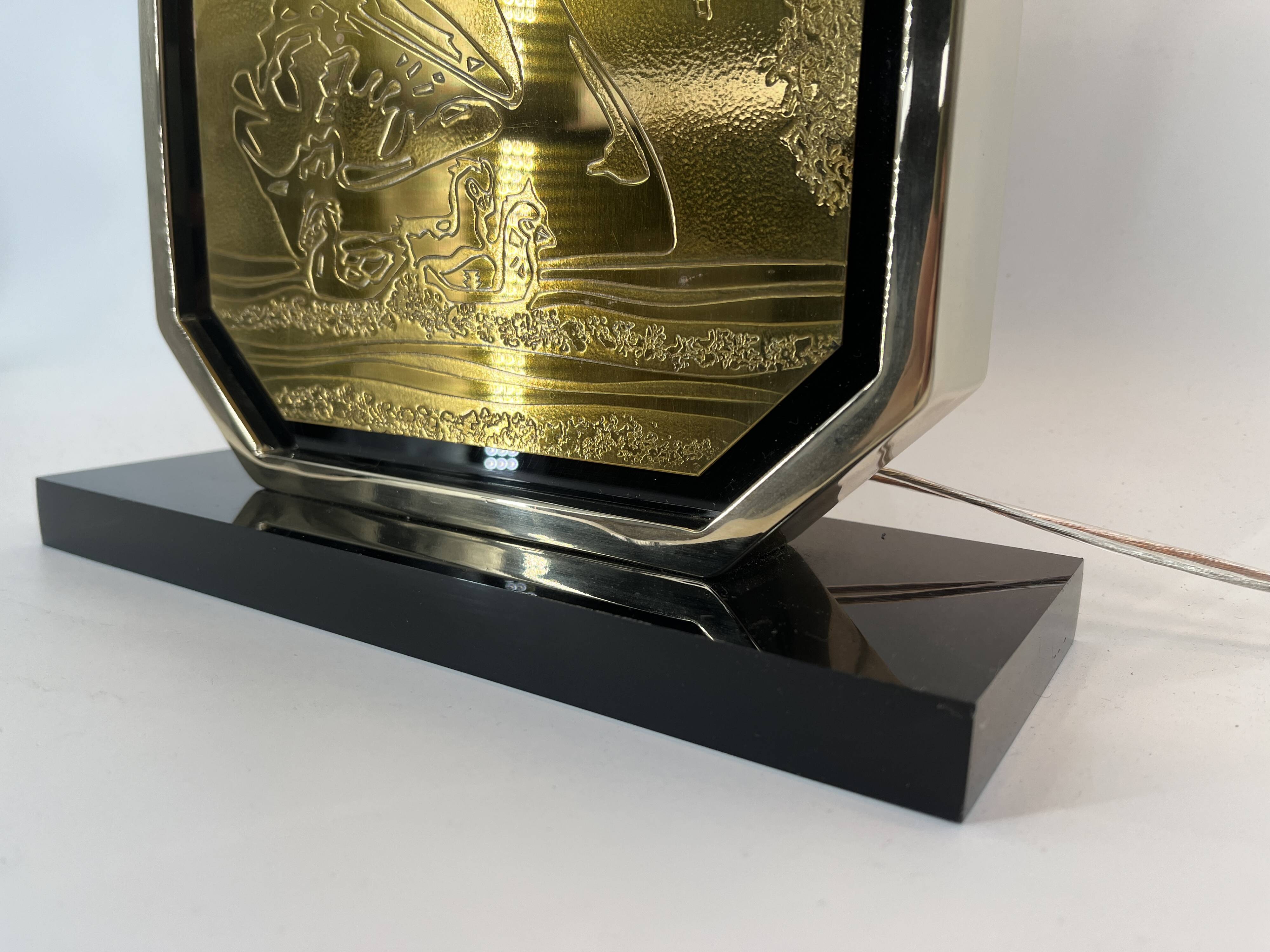 Georges Mathias brass etched table lamp, 1970s