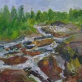 Oil Painting Painted on Canvas with Green and Brown Shades by Sixten Wiklund