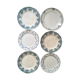 Together six dinner plates old mismatched bluish green.