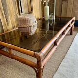 Large bamboo and smoked glass coffee table