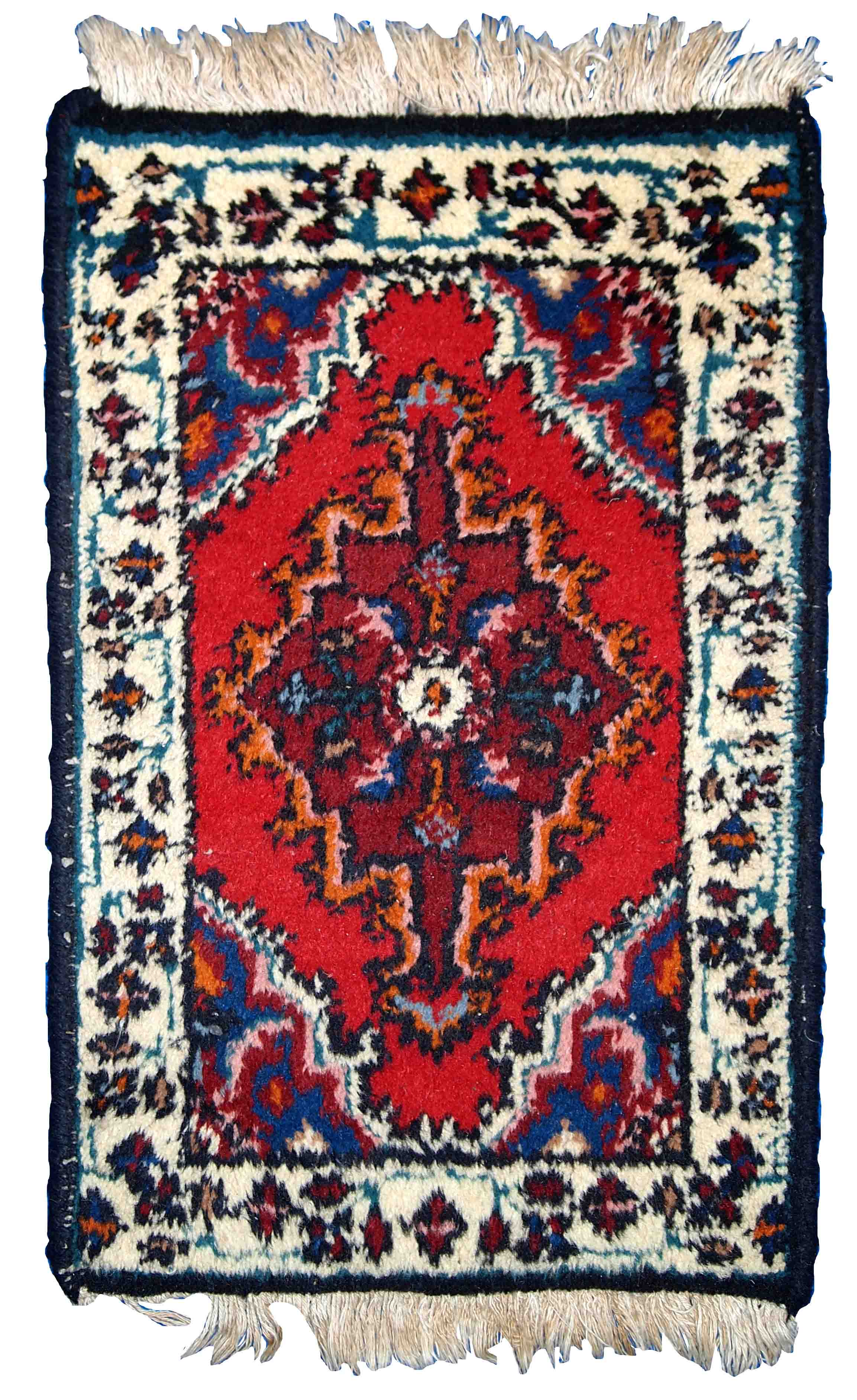 Vintage persian carpet hamadan handmade 1.3' x 1.9' (40cm x 60cm) 1970s, 1c761