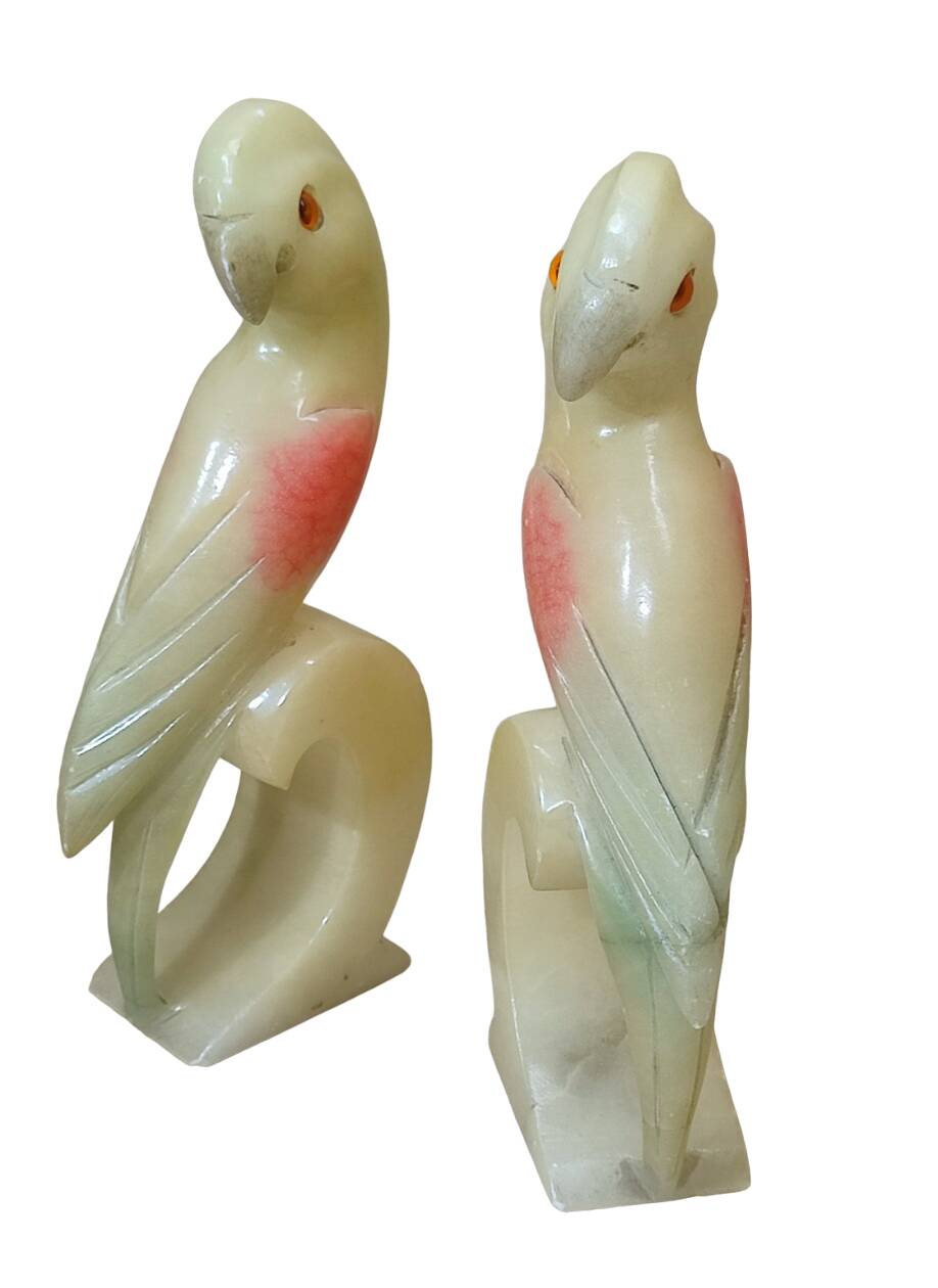 Alabaster Parrot Bookends, 1930s