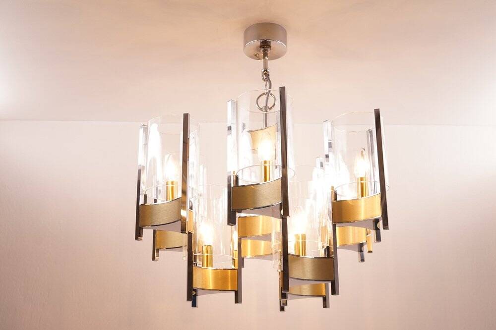 Vintage Chrome and Brass Chandelier by Sciolari