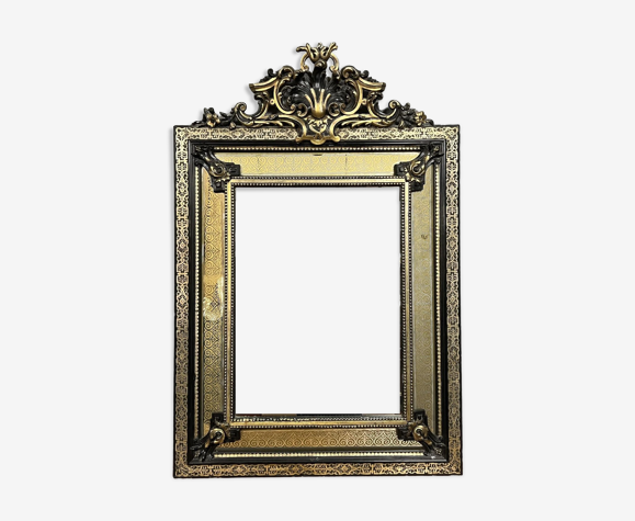 Miroir époque Napoléon III a pare close en bois doré et bois noirci vers 1850, 122x83 cm
