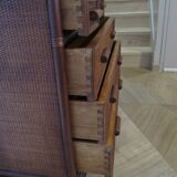 Vintage dressing table/chest - woven rattan - 5 drawers - mirror - 1960s/70s