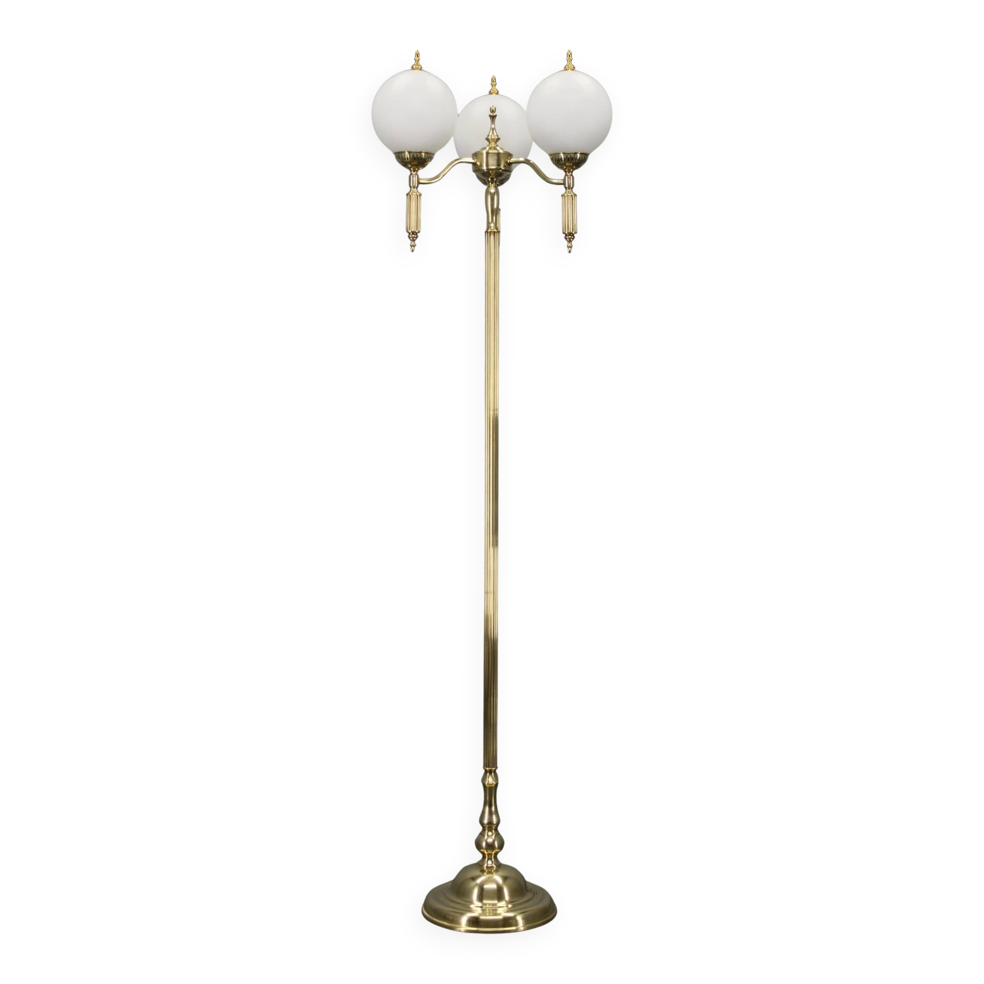 1970s Czechoslovak floor lamp in brass with milky glass shades