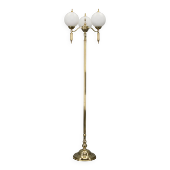 1970s Czechoslovak floor lamp in brass with milky glass shades