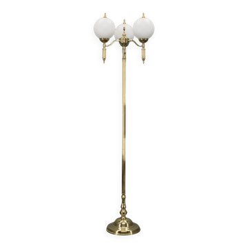 1970s Czechoslovak floor lamp in brass with milky glass shades