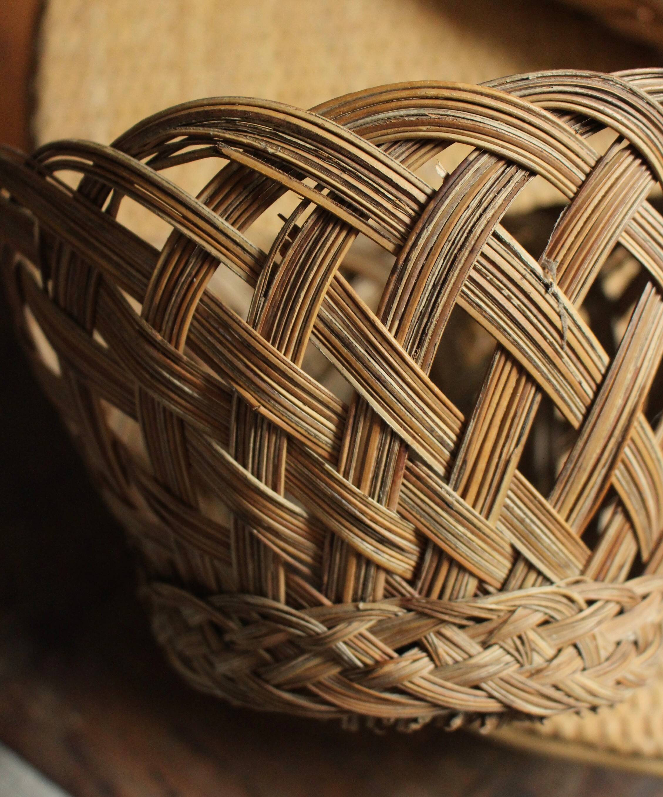 Vintage openwork wicker high basket