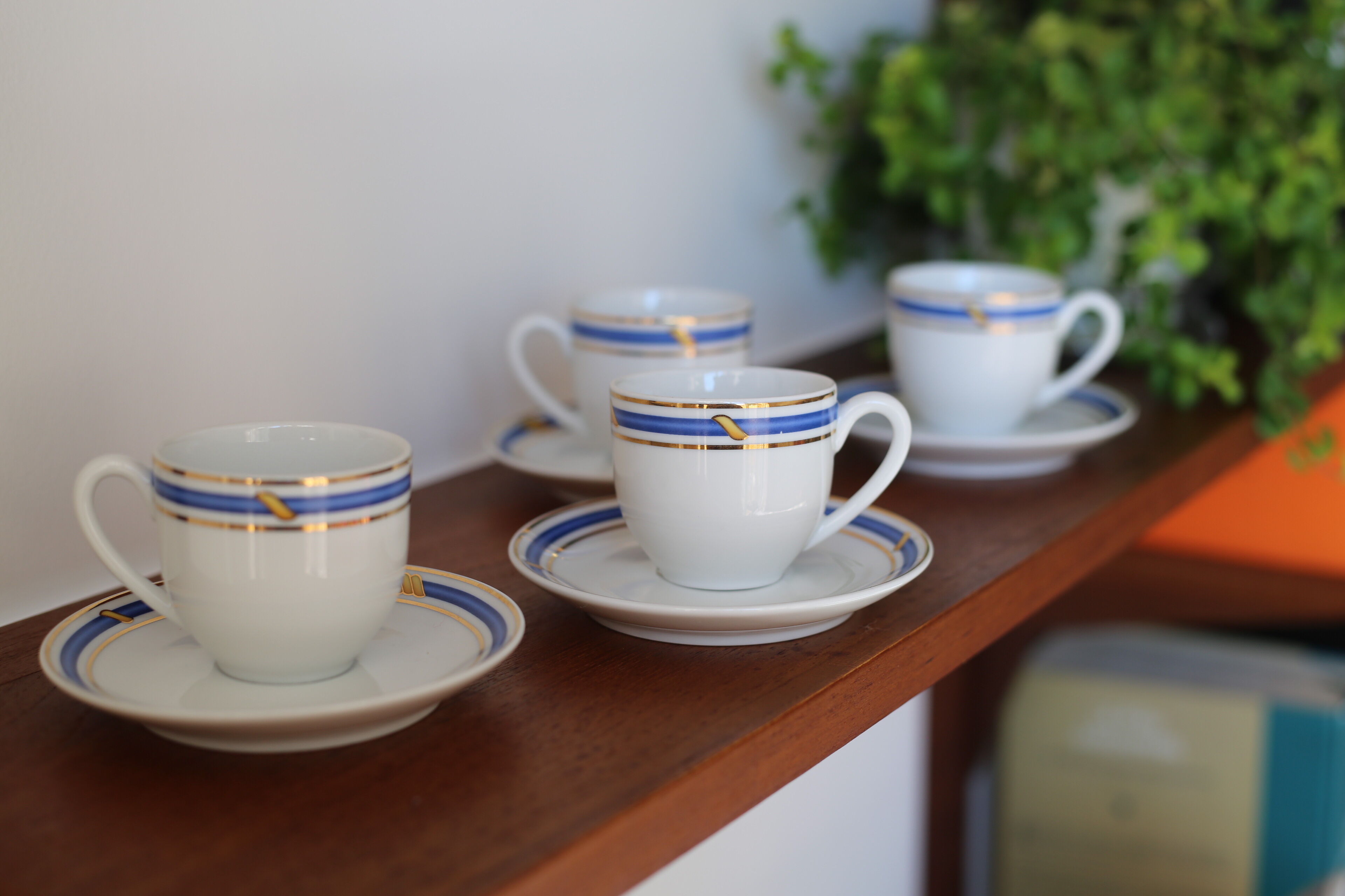 Coffee cups made of fine vintage porcelain blue and gold