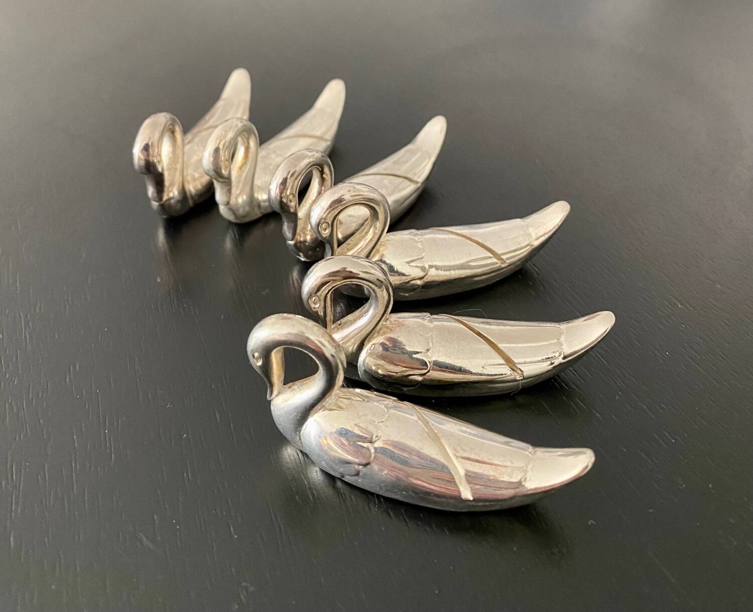 6 porte-couteaux forme canard en métal couleur argent