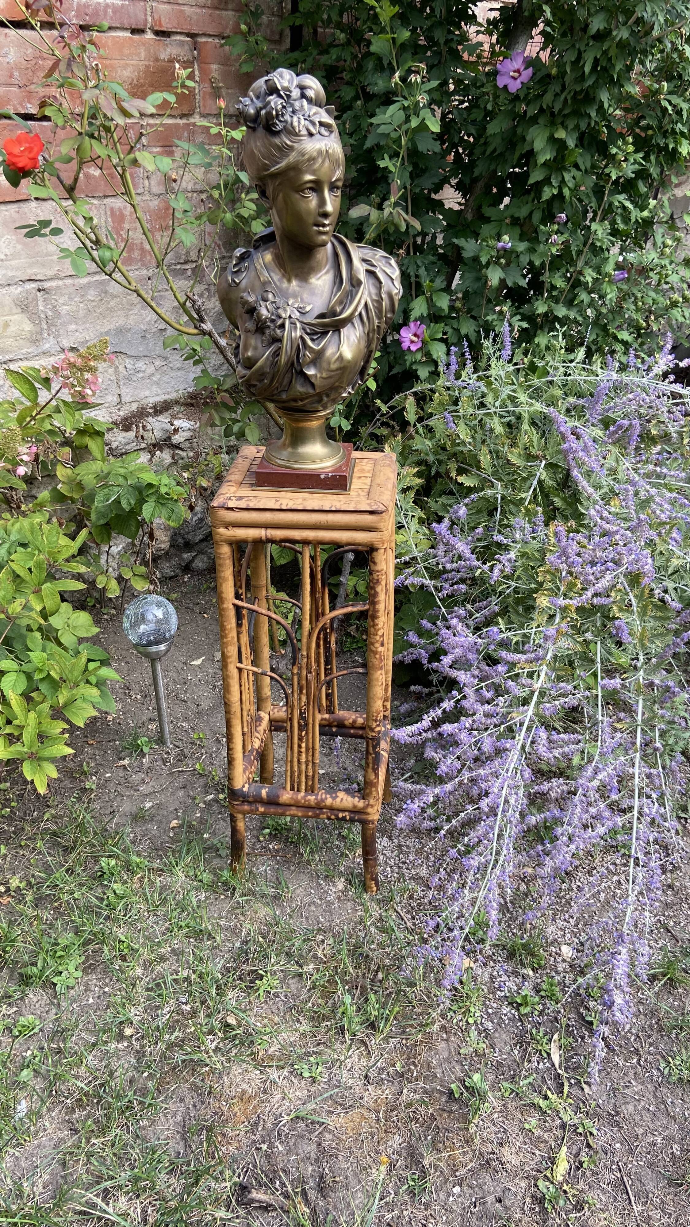 Plant holder or harness in rattan and vintage bamboo