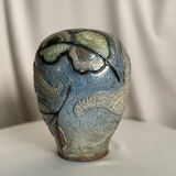 Important stoneware vase with stylized art deco bird decoration