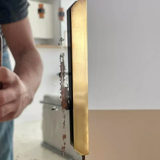 Vintage psyche art-deco mirror, oak and brass, France 1930