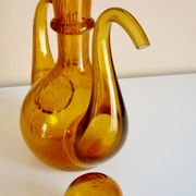 Blown glass carafe from Biot, amber, bubbled, vintage 70s