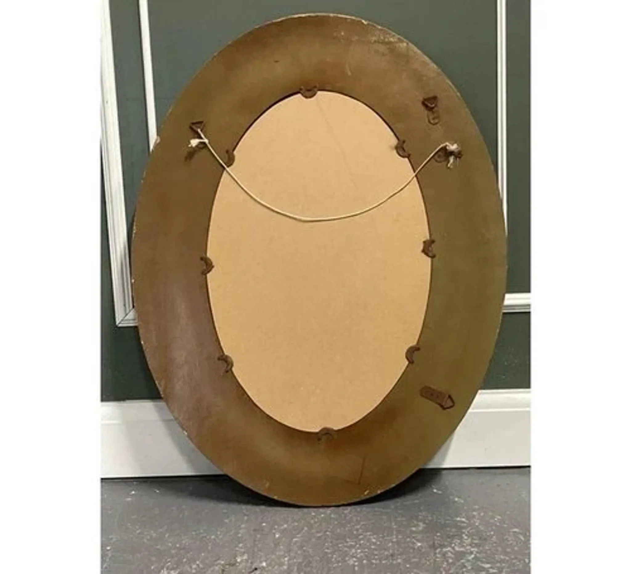 Brown Studded Oval Leather Wall Mirror