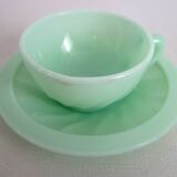 Series of 10 almond green opaline cups and saucers from the 1950s