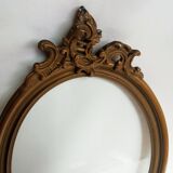 Cadre ovale ancien en bois et stucs + vitre ancienne verre soufflé - 27 x 21 cm