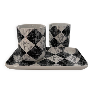 Set plateau et verres motif damier marbré
