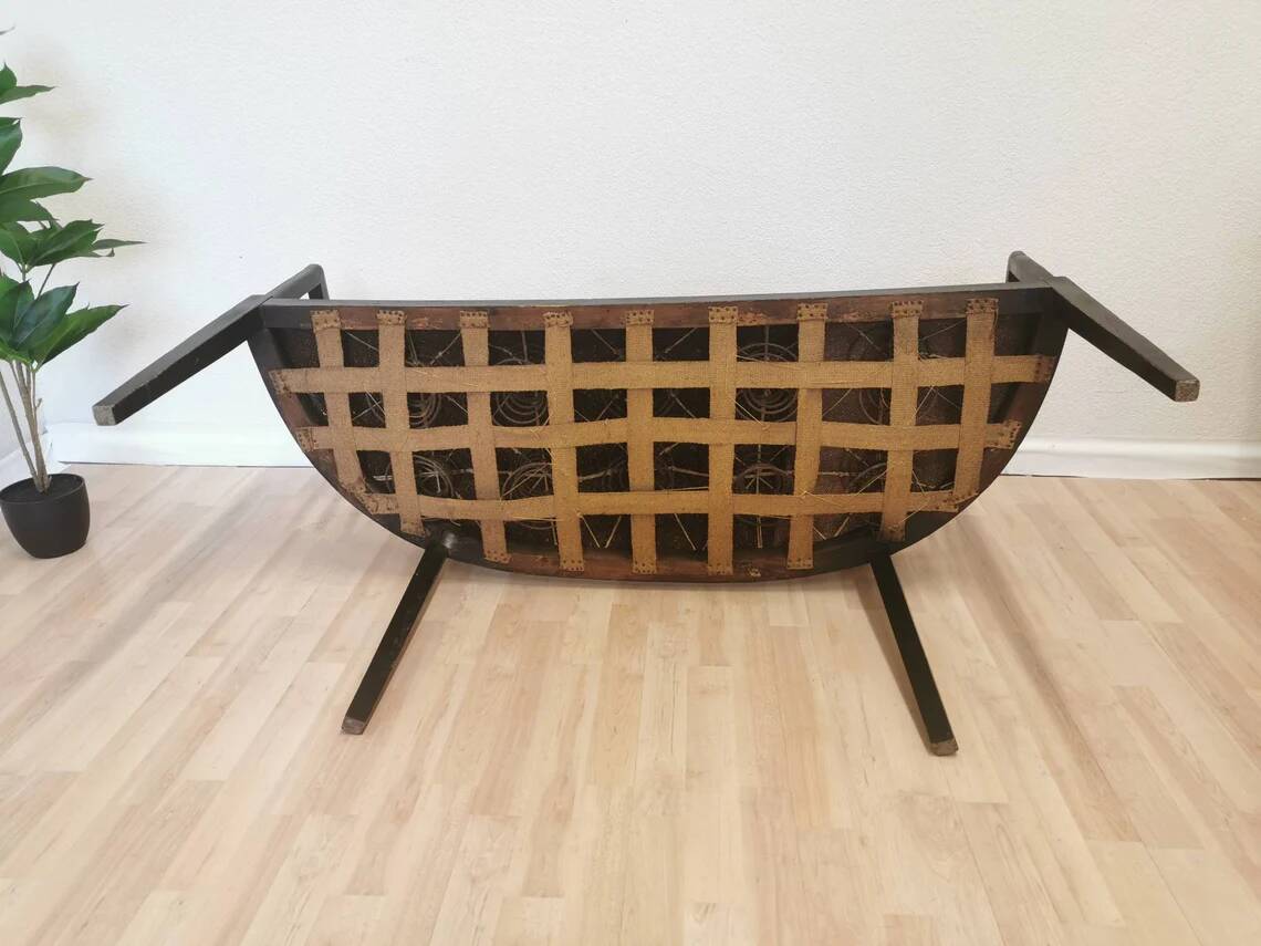 Banc Art Nouveau vintage en bois courbé : assise rembourrée des années 1950