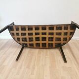 Banc Art Nouveau vintage en bois courbé : assise rembourrée des années 1950