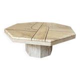 Vintage Octagonal Travertine Coffee Table with Geometric Pattern, 1970