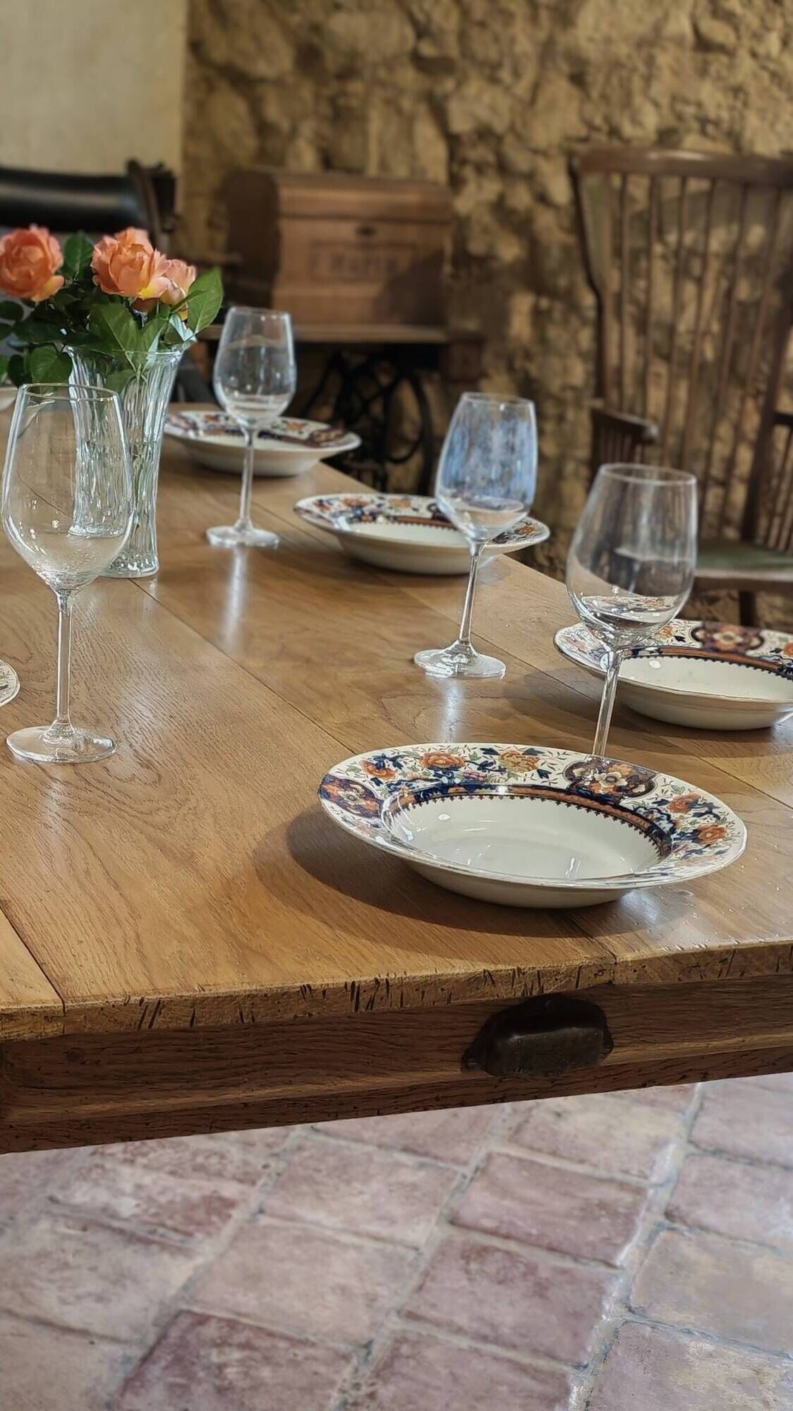 Large authentic farmhouse table made of solid French oak.