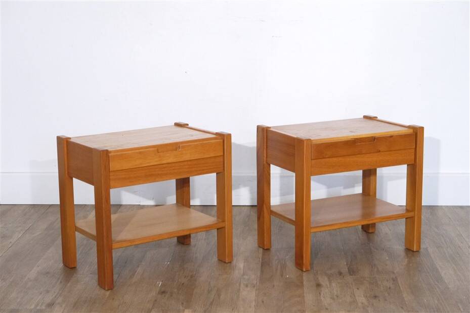 Paire de chevets vintage en orme de Doubinsky freres