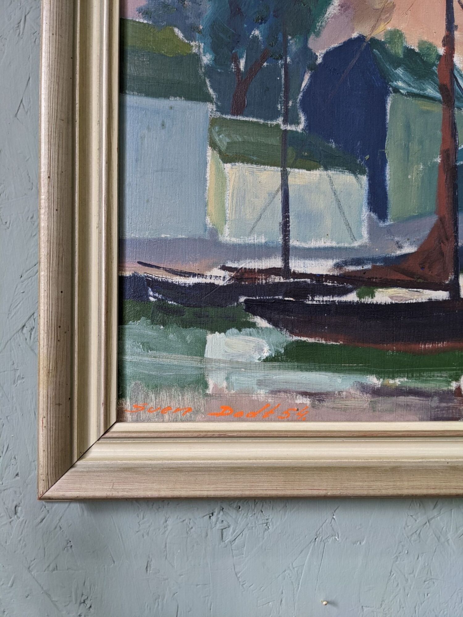 1954 swedish vintage coastal oil painting
