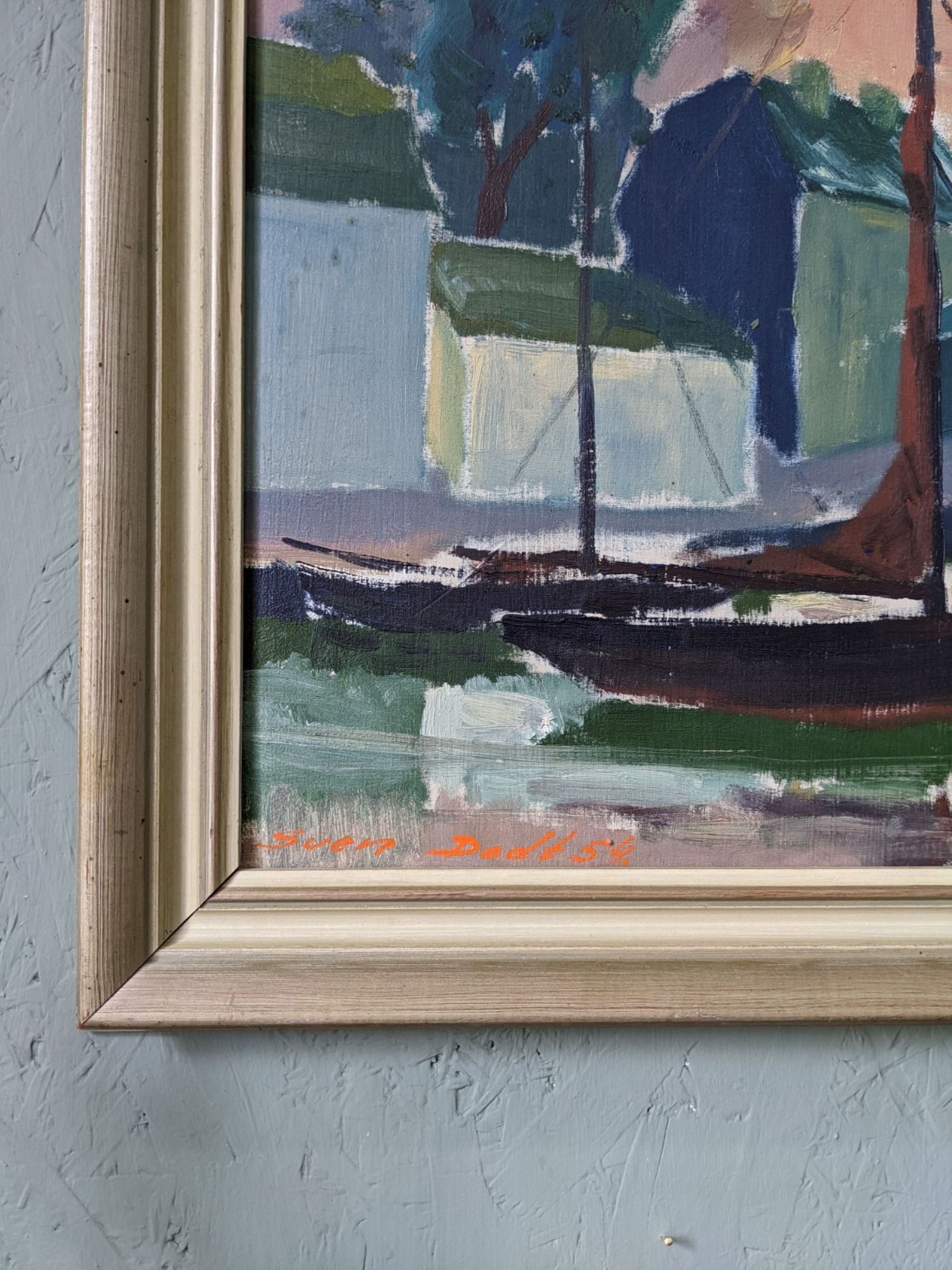 1954 swedish vintage coastal oil painting
