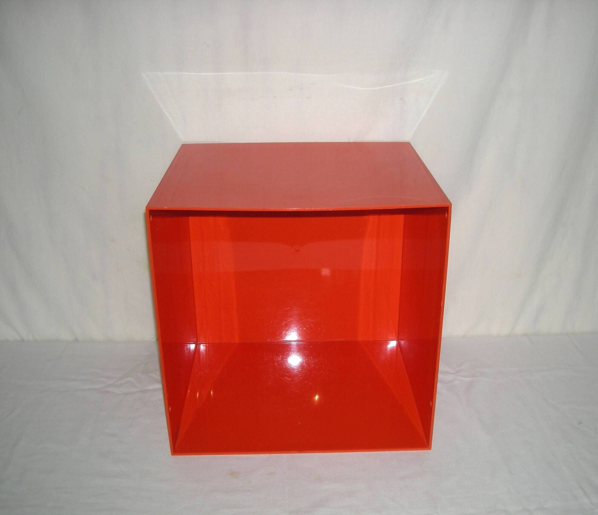 Orange cubic shelf from the 1970s.