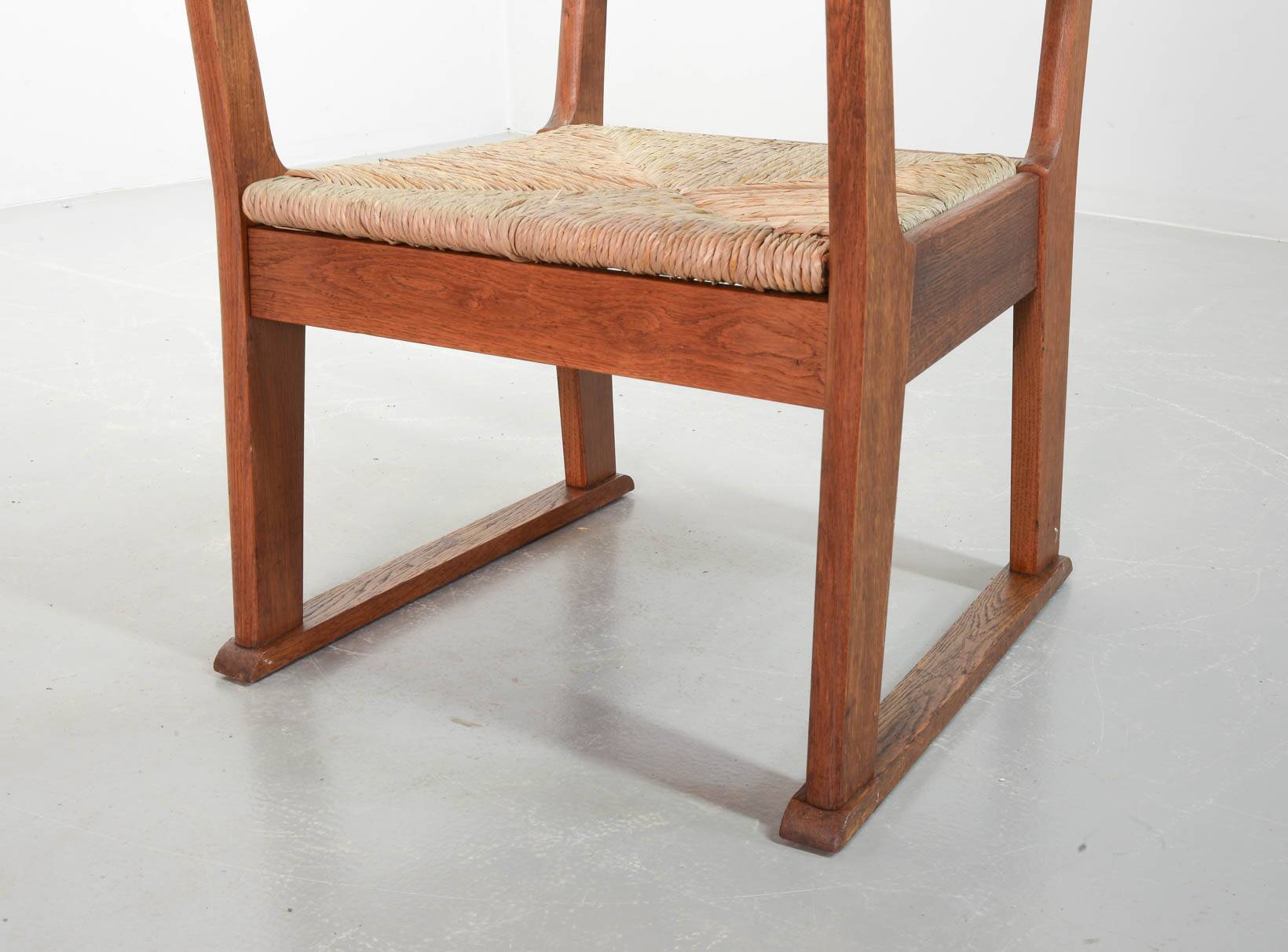Rare Bas van Pelt Brutalist Oak Armchair with Woven Rush Seat for My Home