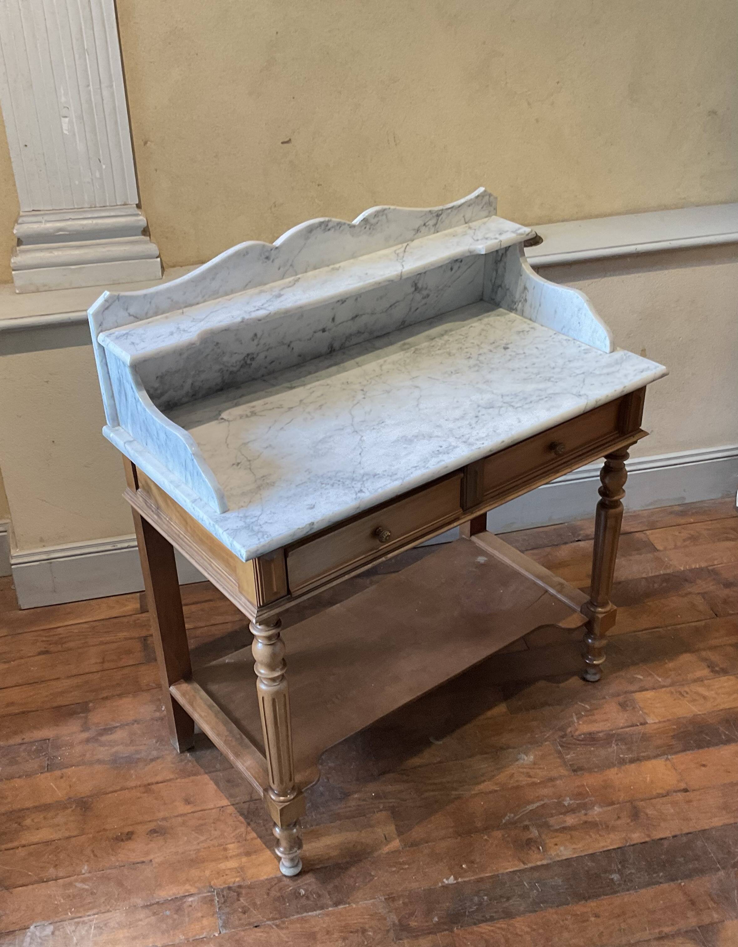Louis Philip style marble top dressing table or dressing table with walnut base
