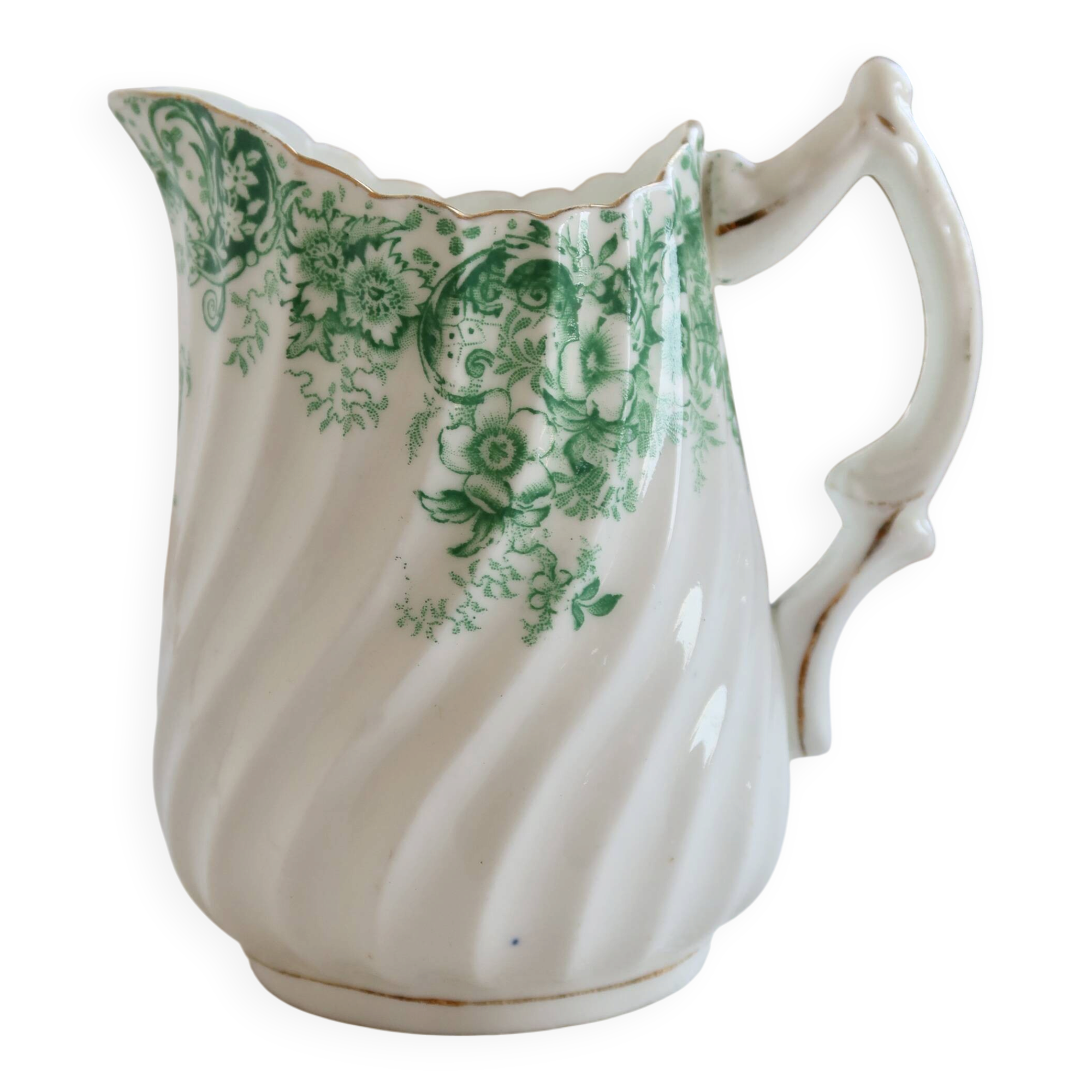 Pot à lait ancien en porcelaine Clifton China WH&S – Décor vert et liseré