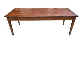 Farmhouse dining table in solid wood with 1 drawer, 1930, 209x80cm.