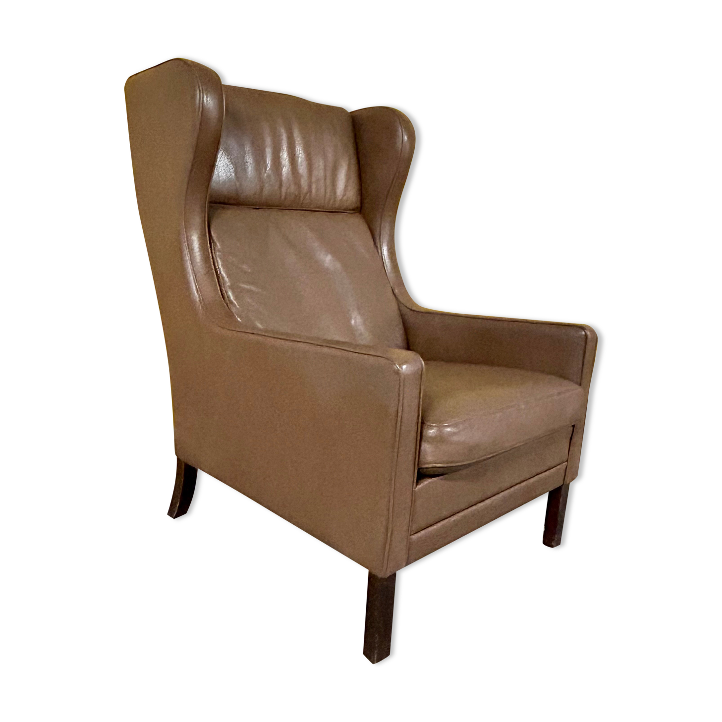 Danish vintage brown leather  high back armchair 1960s