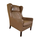 Danish vintage brown leather  high back armchair 1960s
