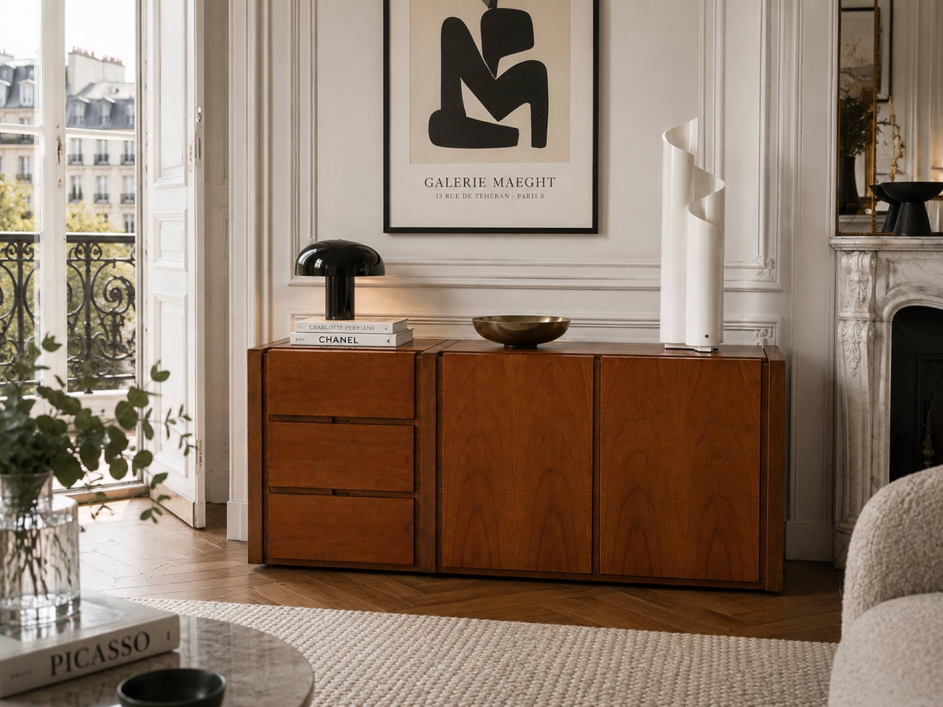 Low Scandinavian enfilade in walnut – Vintage design sideboard from the year