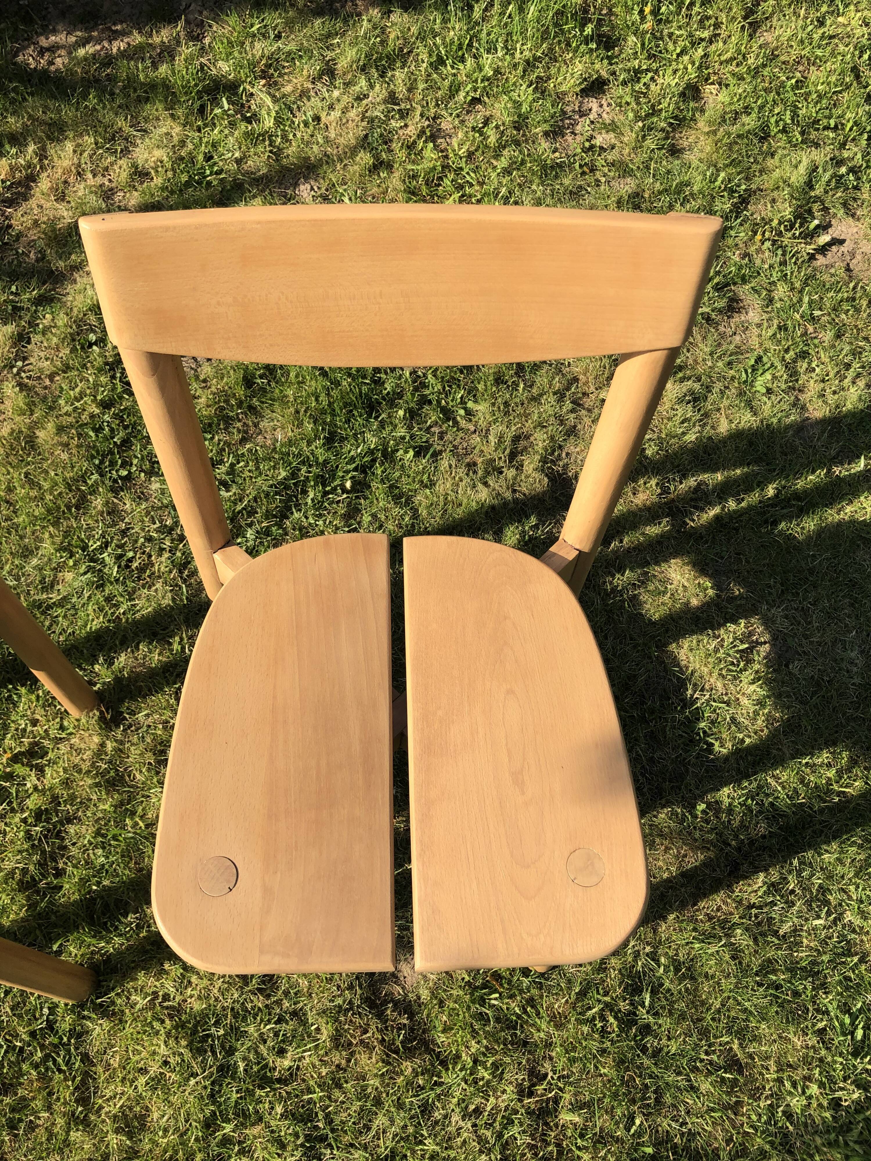 Pair of solid wood chairs P.G. DELAYE "Coffee Grain"
