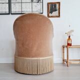 Fauteuil crapaud velours beige doré
