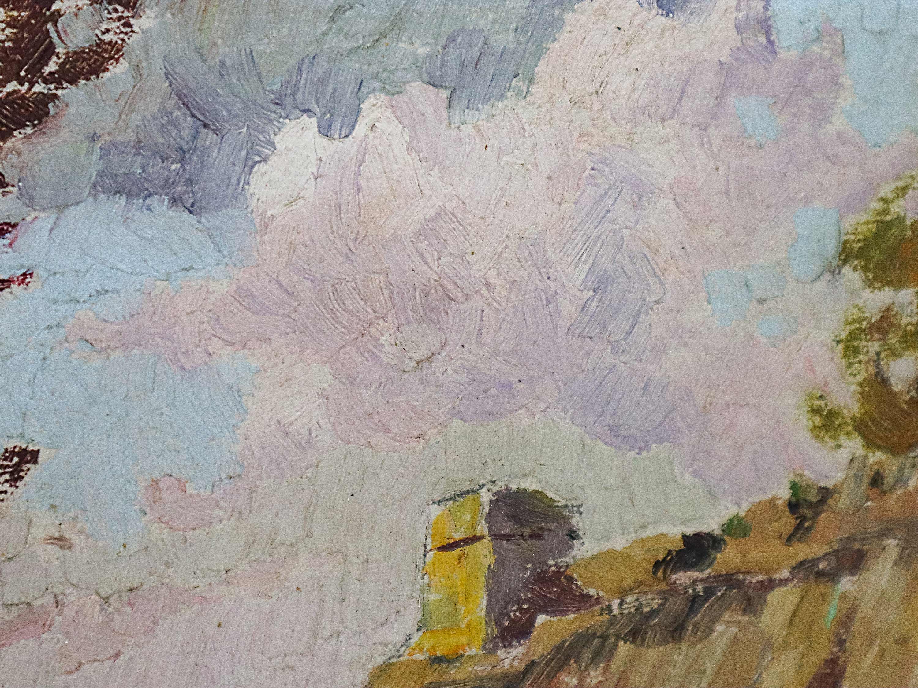 Antique French Country Cabin Oil Painting