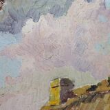 Antique French Country Cabin Oil Painting