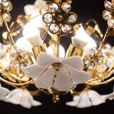 Lustre en verre de Murano décor de fleurs blanches, 1970