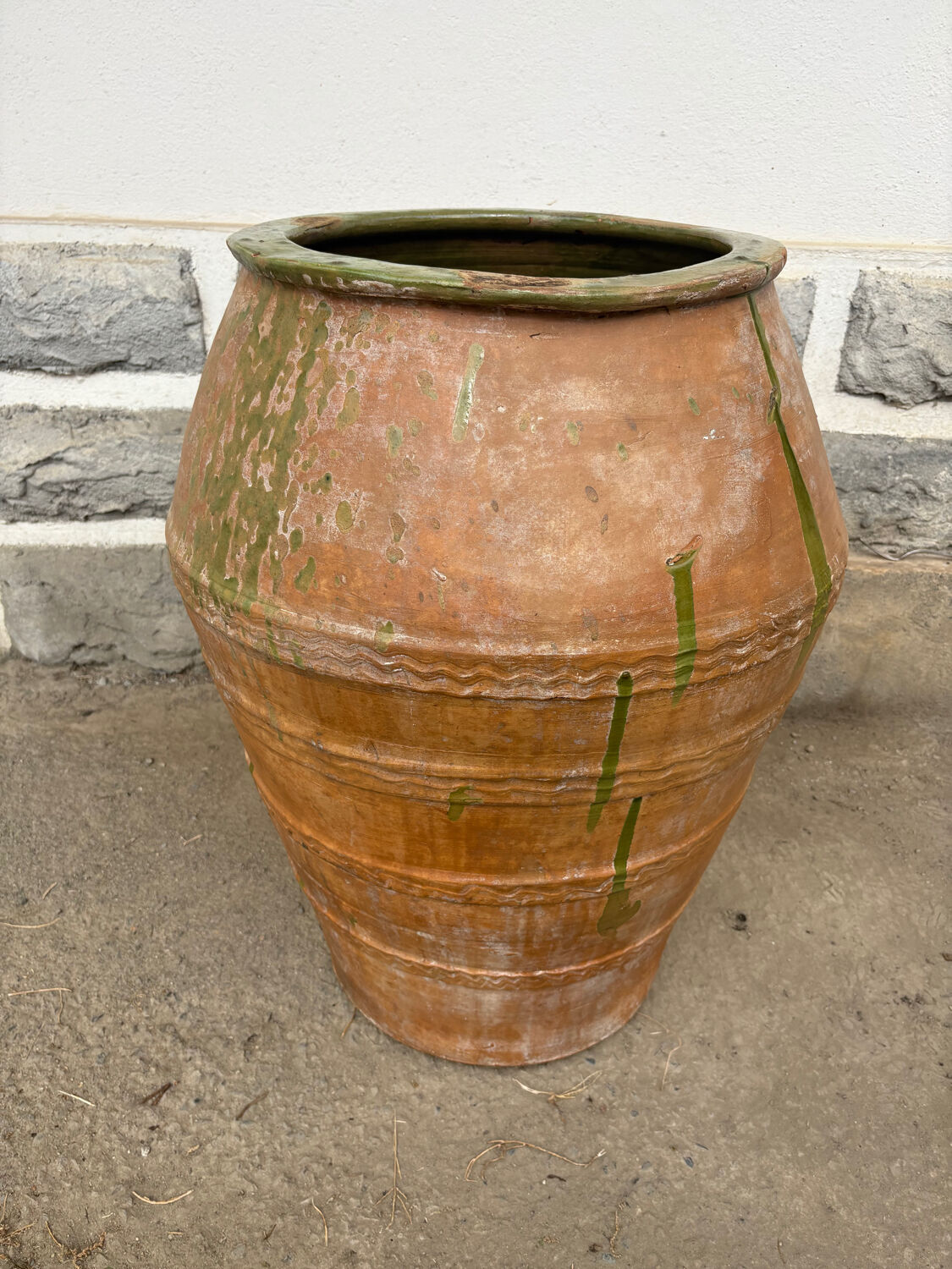 Large green glazed terracotta jar, Spain, 19th century.
