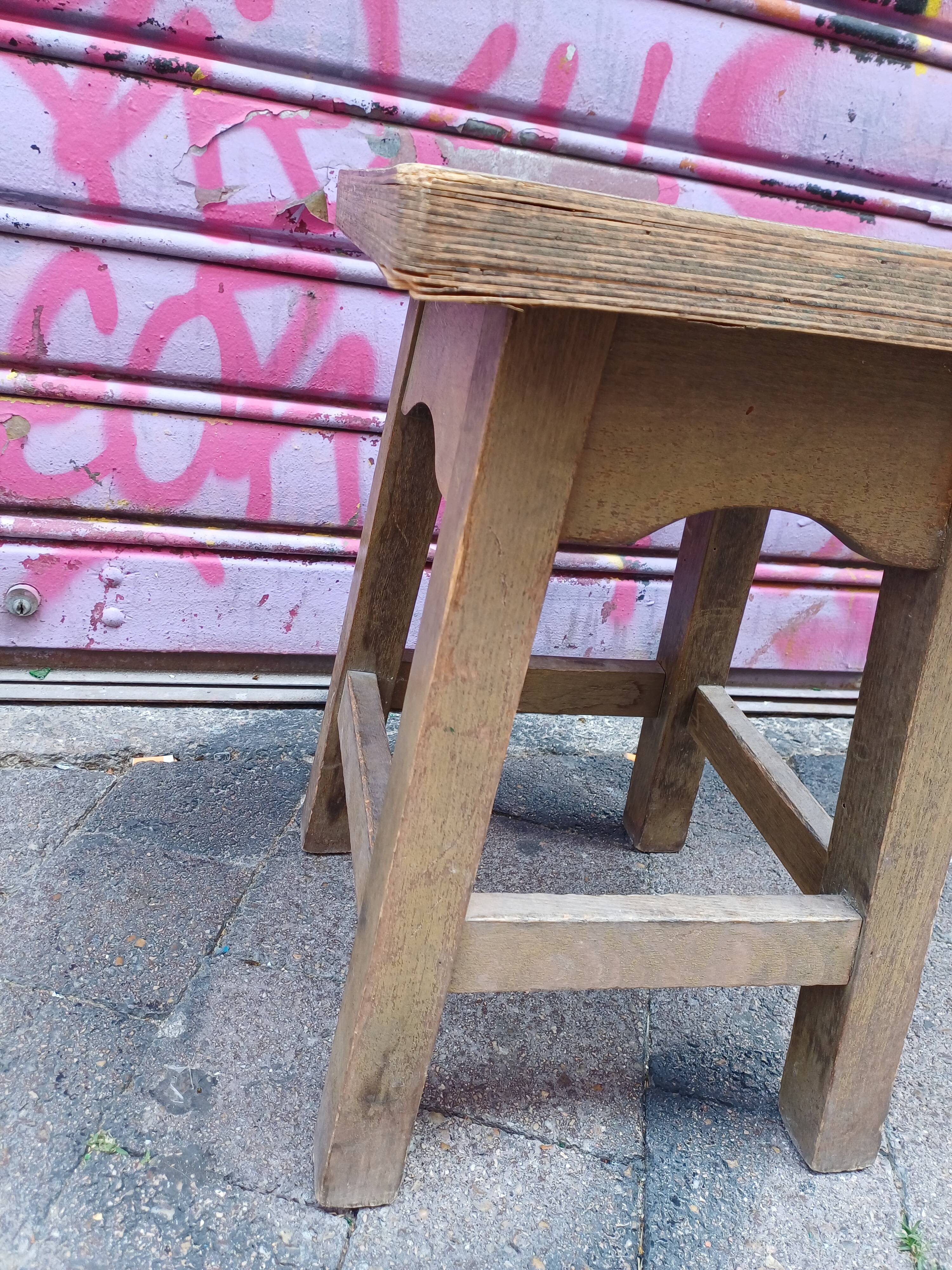 3 vintage square wooden stools