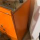 1980 Brown Wood Chest of Drawers with Fold-Out Work Surface and Angled Desktop